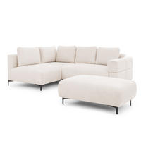 ECKSOFA inkl. Hocker Cardea mit Schlaffunktion in Bubble-Optik aus weichem Creme Strukturstoff und hohem Sitzkomfort - Ottomane links - Creme/Schwarz, Holz/Textil (170/230cm) - S-Style Möbel