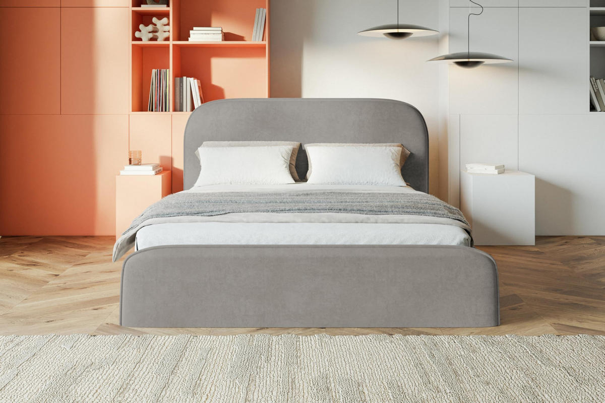 BETT 90x200 - Polsterbett mit Bettkasten und Metallrahmen - Modern Betten - Weicher Jasminstoff - Kollektion Vienna - Grau - Grau, Holz/Textil (90/200cm) - Alpi-Möbel