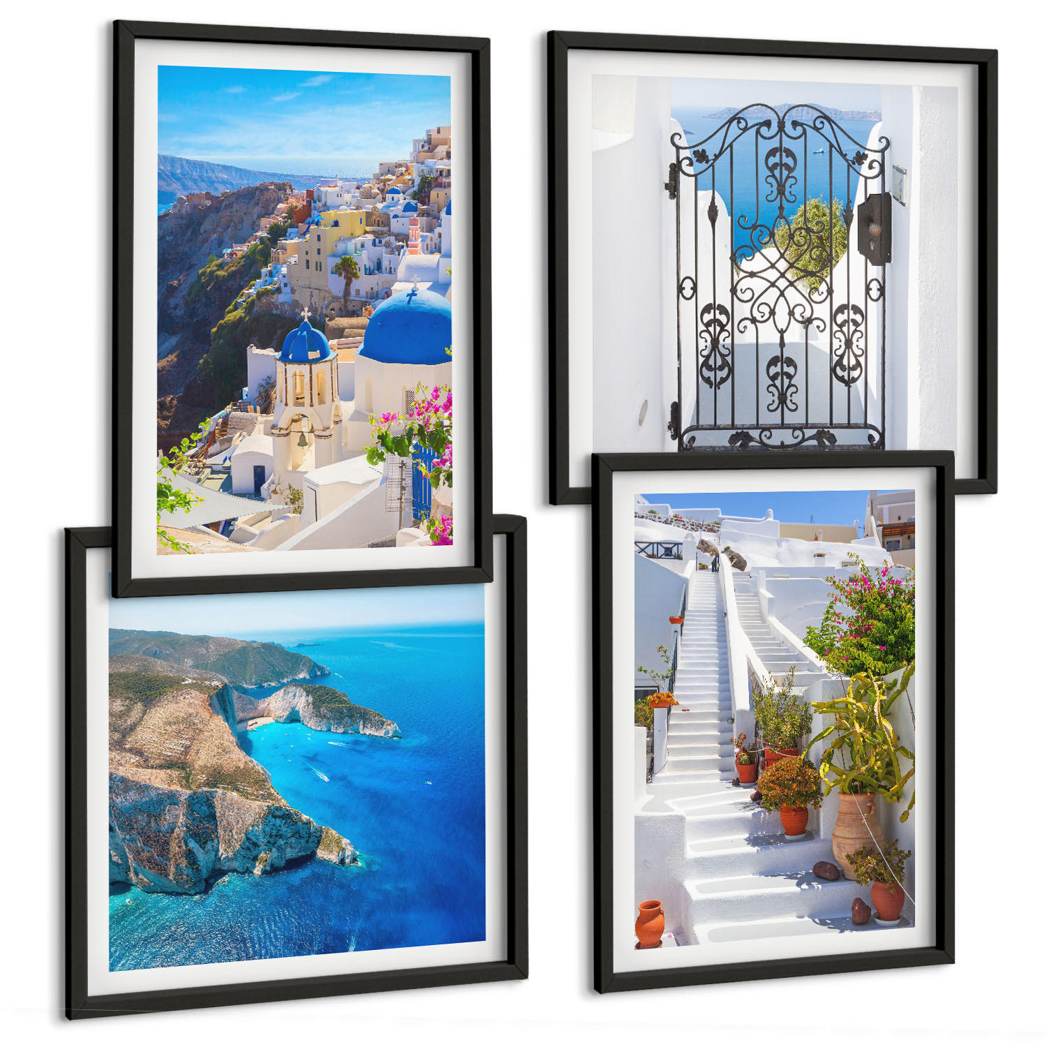 BILDER SET 4er Set - 50x50 cm & 40x60 cm Schwarzer Rahmen - Griechische Architektur auf Santorin, Oia - Schwarz, Kunststoff (50/50cm) - TULUP