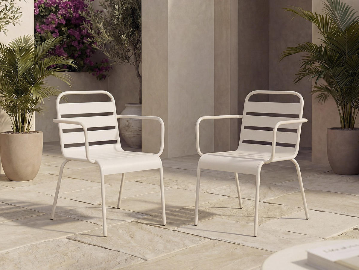 GARTENSTUHL 2 Stk. 56cm x 59cm - Stahl - beige - MIRMANDE - Beige, Metall (56/79/59cm) - Vente-Unique