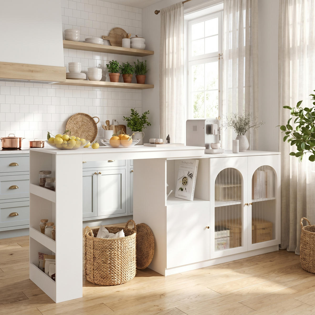 BARSCHRANK 360° drehbar & weiß mit glastüren & flexiblem bartisch - Weiß, Holzwerkstoff (40/120/97cm) - Urban Meuble