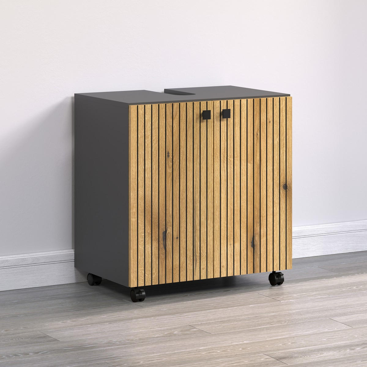 WASCHBECKENUNTERSCHRANK PureBliss Eiche Dekor - Eichefarben/Grau, Holzwerkstoff (60/64/42cm) - Trendteam