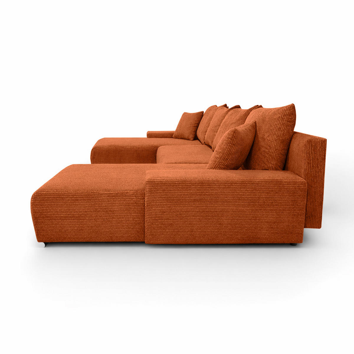 ECKSOFA U-Form Livorno Schlaffunktion Cord-Stoff Kupfer - Chromfarben/Schwarz, Holz/Kunststoff (348/93/188cm) - Kaiser Möbel