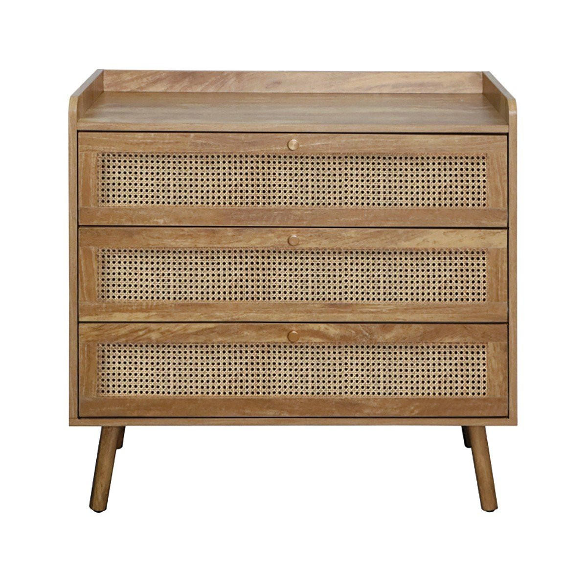 KOMMODE mit 3 schubladen und fronten aus natürlichem rattan - palmo 80/39/79 cm - Apfelbaumfarben, Holzwerkstoff (39/79/80cm) - Calicosy
