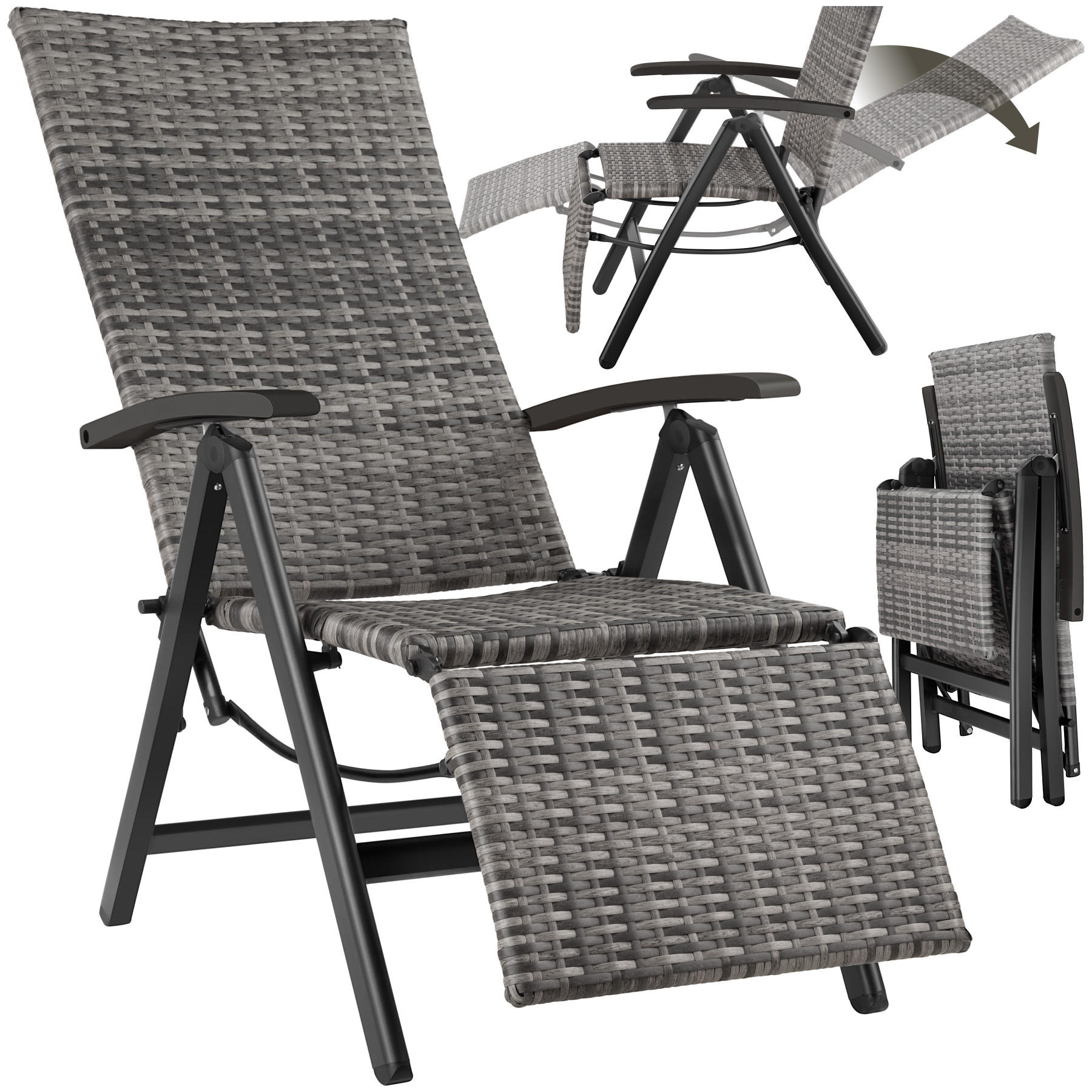 RATTANSTUHL Brisbane ,58 x 77 x 113 cm,grau - Grau, Kunststoff (58/113/77cm) - tectake