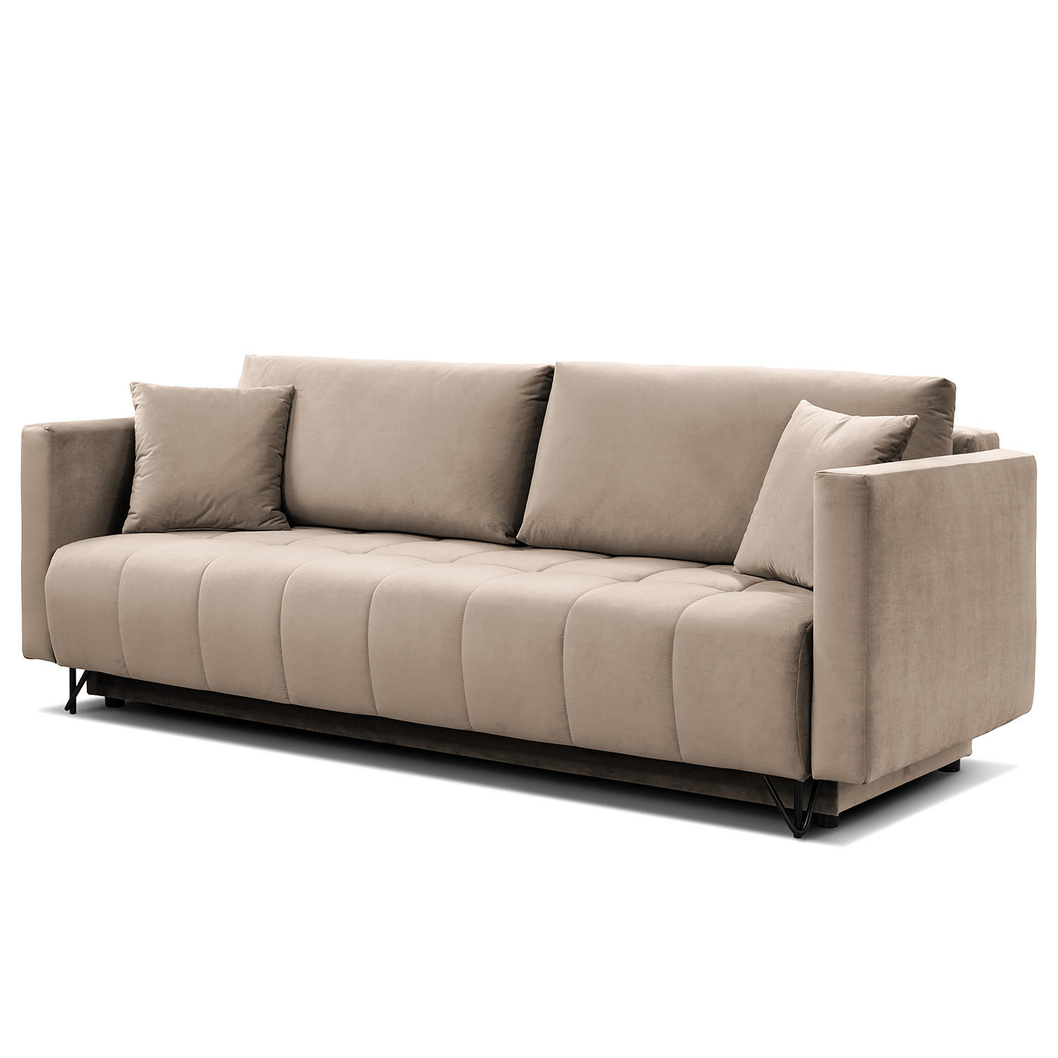 SCHLAFSOFA - Samt - Beige/Schwarz, Textil/Metall (227/87/102cm) - home24