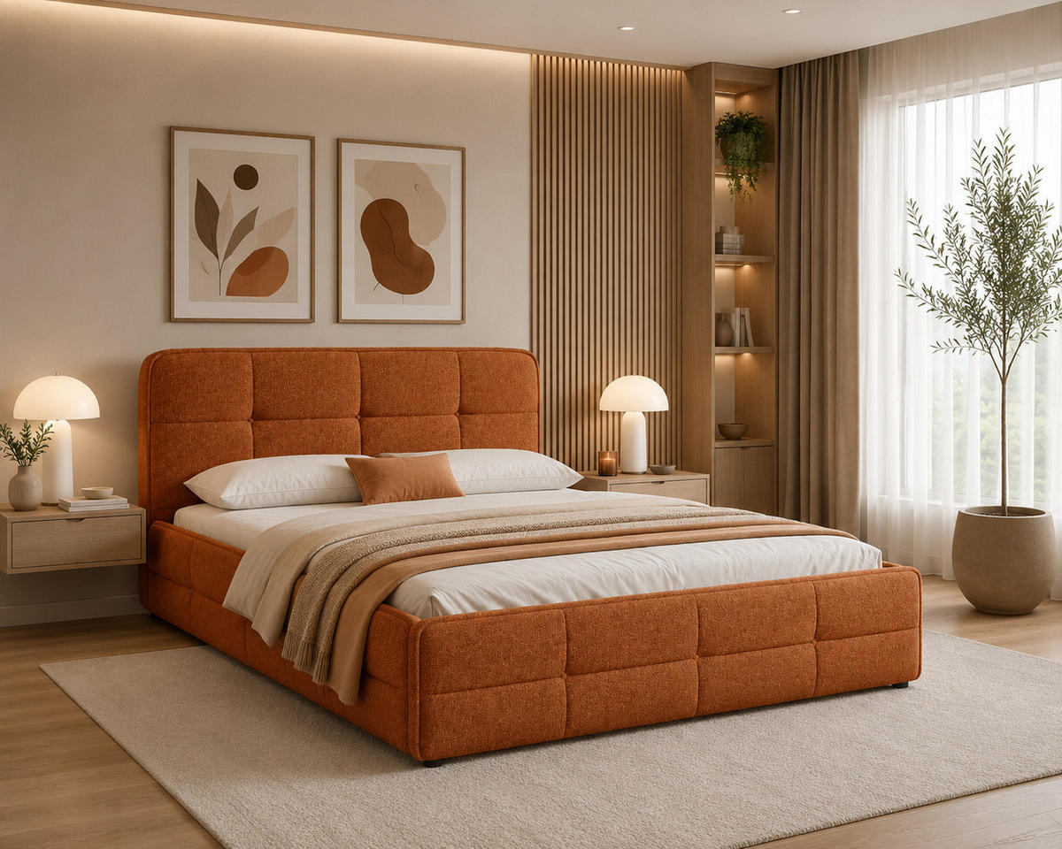 POLSTERBETT 17 140 x 200 cm – Aragon – Bett mit Federmechanismus und Stauraum - Orange, Holz (140/200cm) - ROYAL24_MARKT