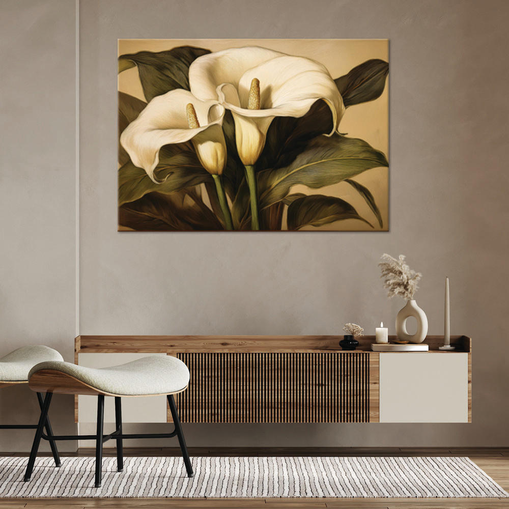 WANDBILD weiße callas blumen in sepia - Beige, Textil (60/40cm) - Feeby