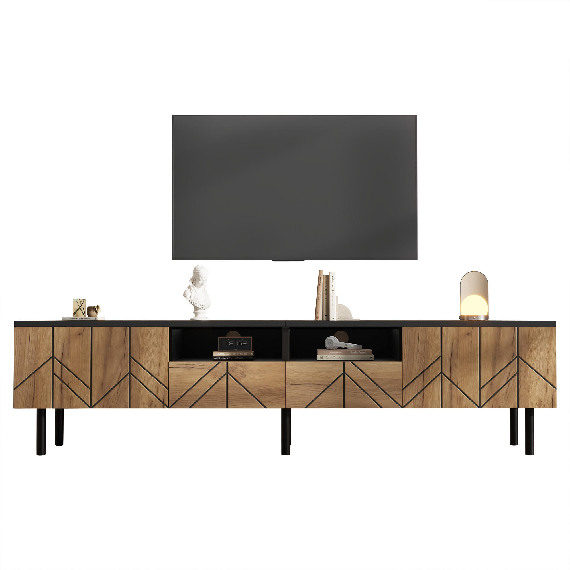 TV-SCHRANK 180cm Schubladen Türen Schwarz Holzoptik Lowboard - Multicolor, Holzwerkstoff (180/45/40cm) - FLIEKS
