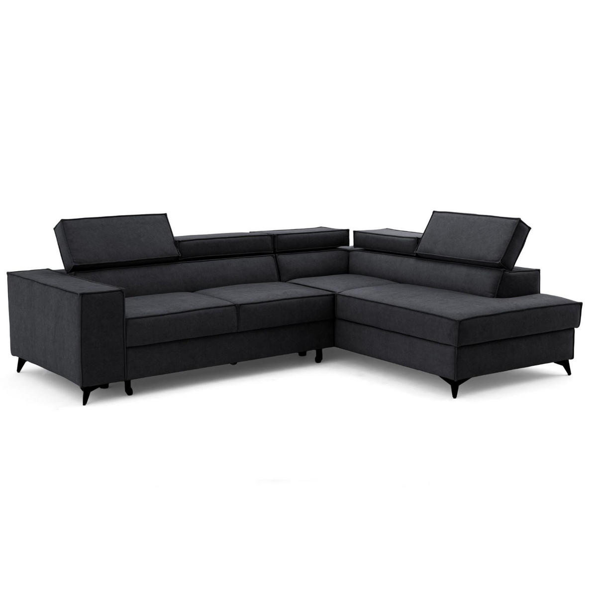 ECKSOFA PURE L Rechts mit Schlaffunktion 127x199 Velours Graphit - Graphitfarben/Schwarz, Holz/Textil (204/281cm) - Muffo