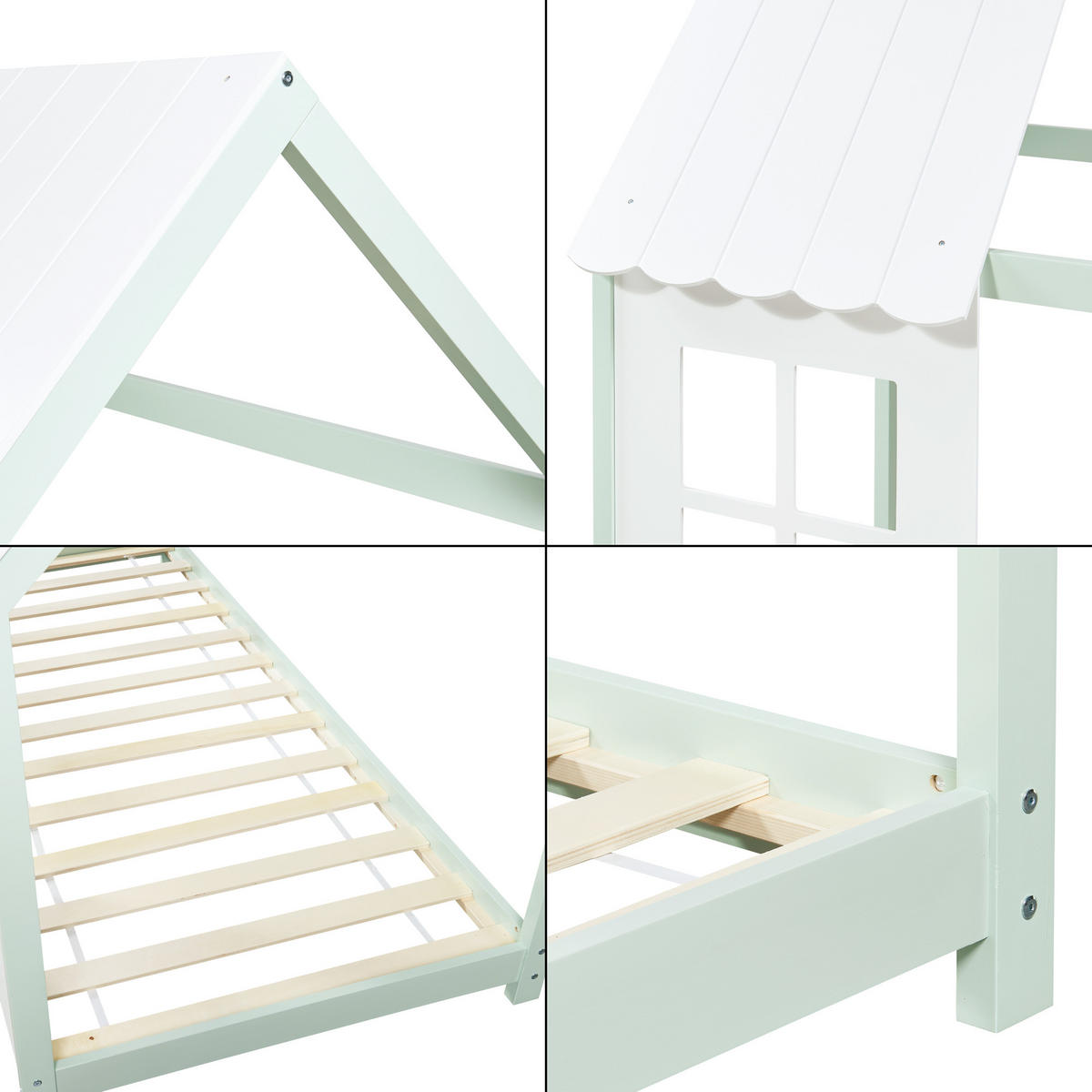 HAUSBETT Tostedt - Weiß/Mintgrün, Holz (90/200cm) - [en.casa]