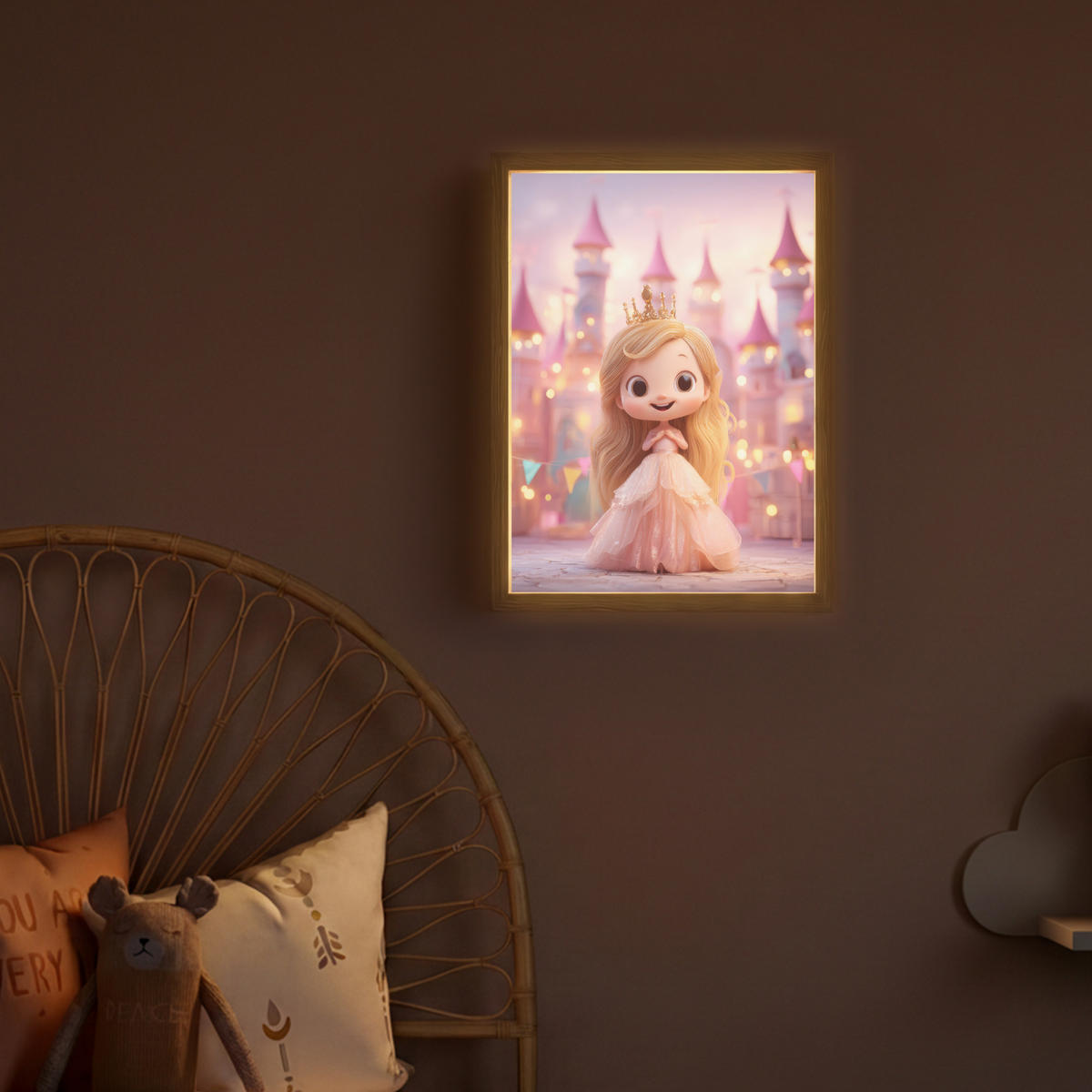 DOBÍJECÍ NOČNÍ LAMPIČKA Princezna - Růžová - Zámek 30x40 cm - růžová, kompozitní dřevo (8/30/40cm) - OnlyWow