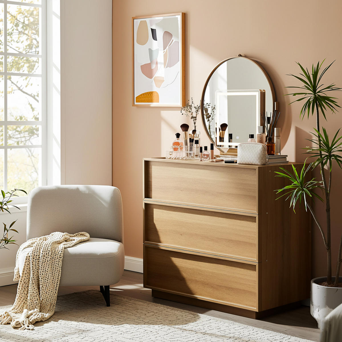 NACHTTISCH 80 cm Eiche – Nachtkommode mit 3 Schubladen & Kippsicherung - Eichefarben, Holzwerkstoff (80/78/48cm) - Urban Meuble