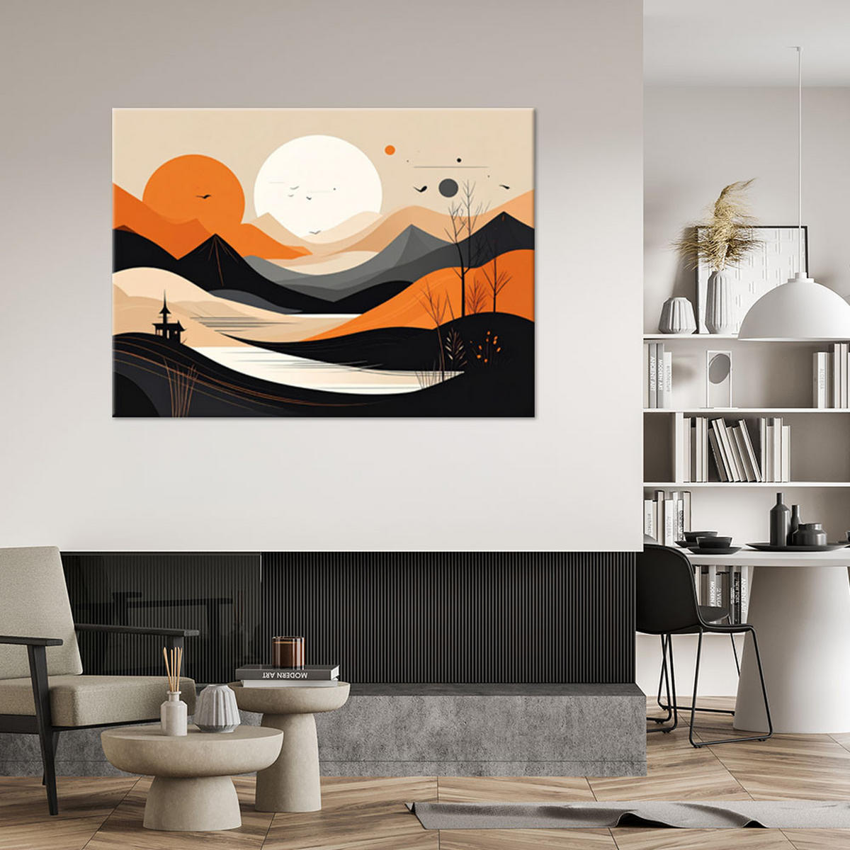 LEINWANDBILD, Abstrakte Landschaft mit zwei Sonnen - Orange, Textil (120/80cm) - Feeby
