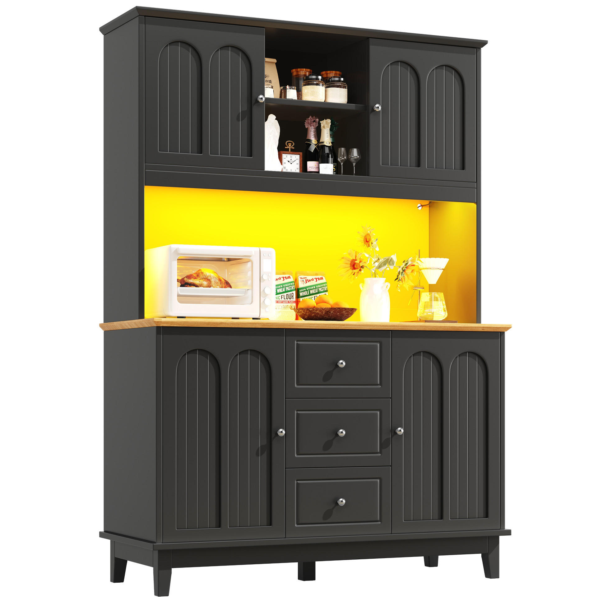 BUFFET 120/40/180 cm aus MDF mit App-gesteuerter LED-Beleuchtung Schwarz/Natur - Schwarz, Holzwerkstoff (120/180/40cm) - Modenvie