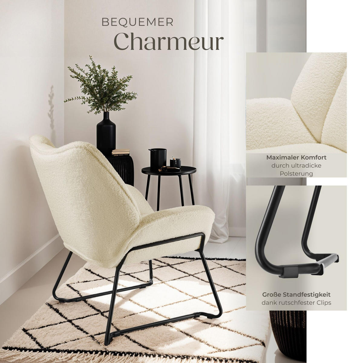 SESSEL Kjeld,73 x 72 x 81 cm,creme-weiß - Creme/Weiß, Kunststoff (73/81/72cm) - tectake