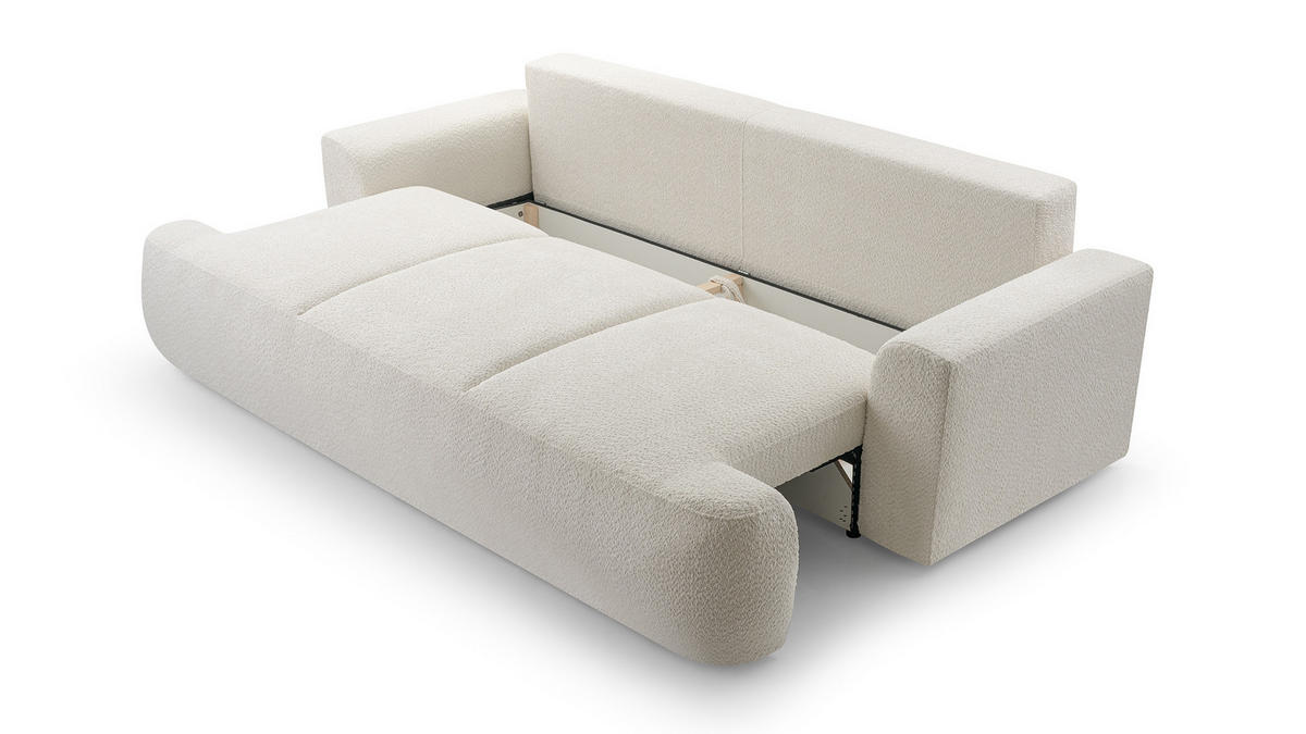 SOFA VELOS Schlaffunktion Bouclé - Hellgrau/Schwarz, Kunststoff/Textil (248/94/110cm) - Luxkor24