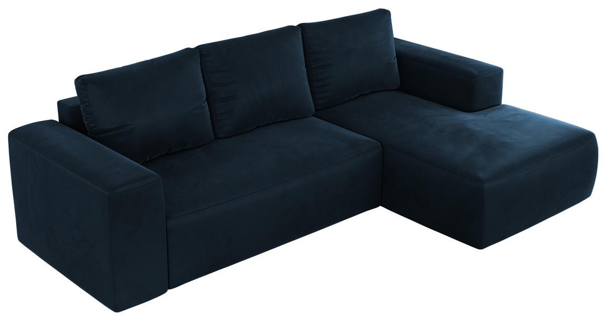 ECKSOFA TRENTINO L Dunkelblau Velvet - Rechts - Schwarz/Dunkelblau, Textil (164/266cm) - MKS