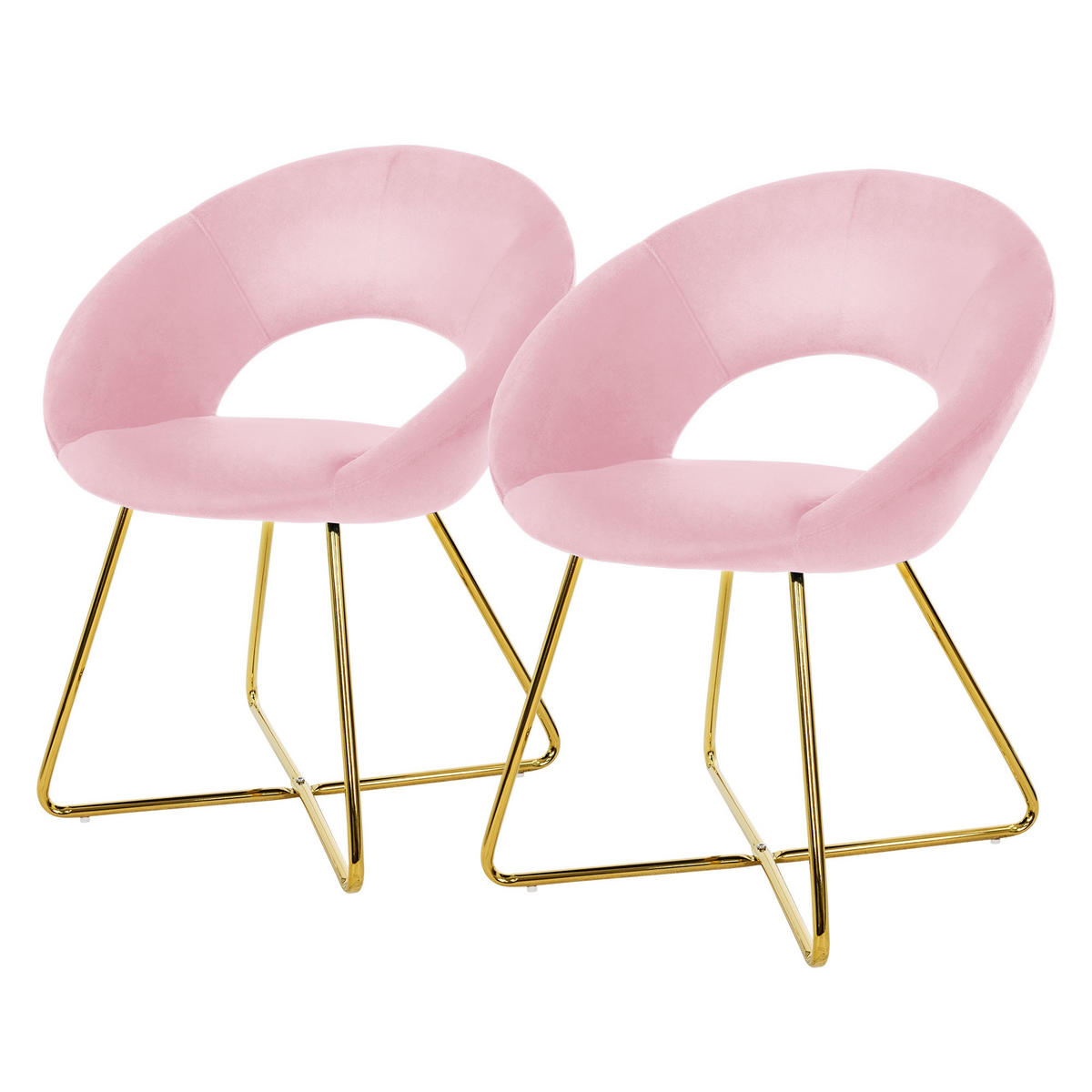 STUHL Samt rosa 2er Set - Pink, Metall (53/77/64cm) - ML-DESIGN