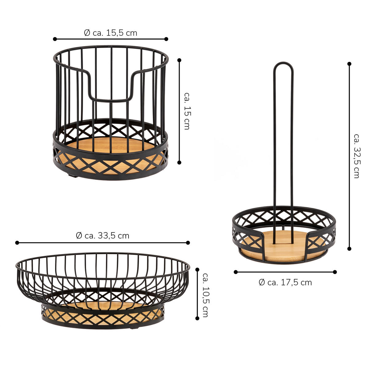 KÜCHENUTENSILIEN 3er Set, Metall, Bambus, schwarz - Schwarz, Metall (33.5/10.5/33.5cm) - bremermann