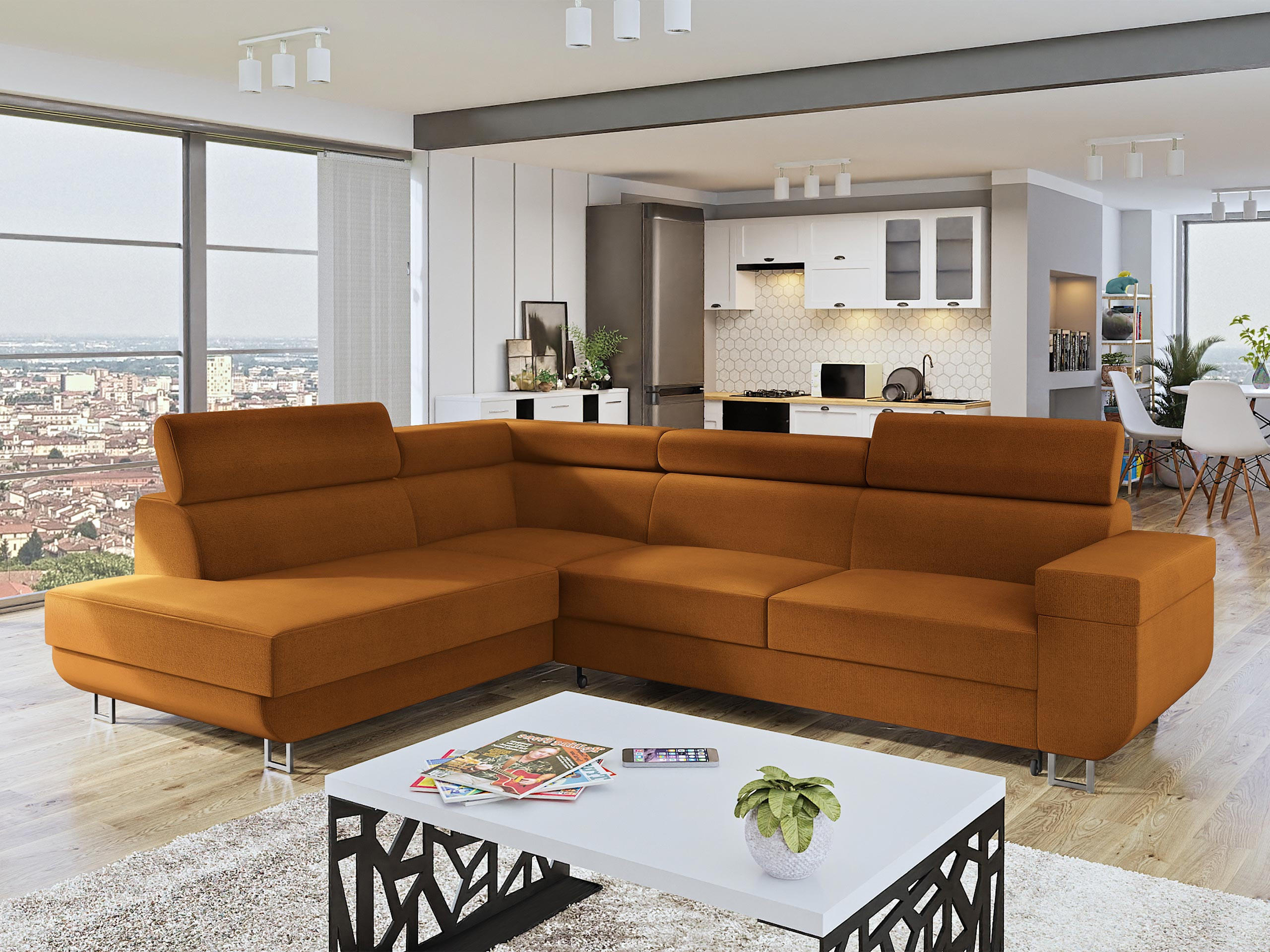 ECKSOFA Fonti, Seite: Links - Orange, Holz/Textil (253/188cm) - MIRJAN24