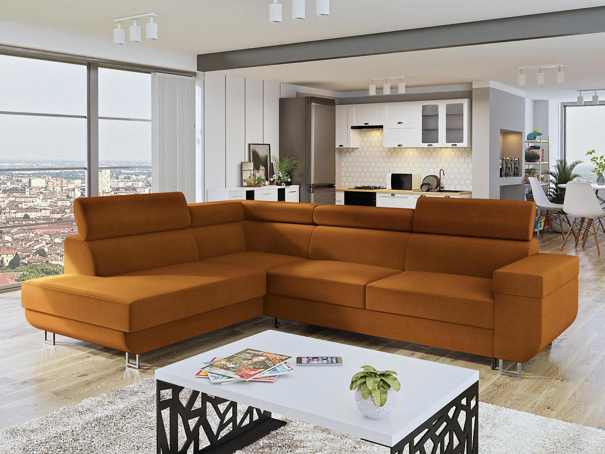 ECKSOFA Fonti, Seite: Links - Orange, Holz/Textil (253/188cm) - MIRJAN24