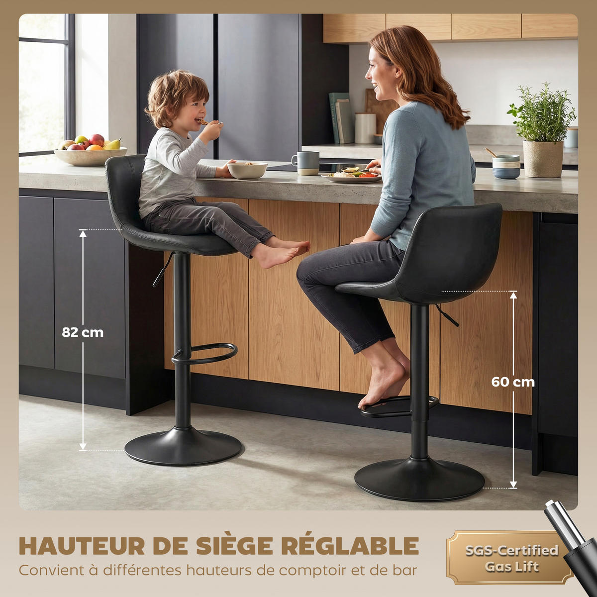 BARHOCKER 2er-Set DE-14822 höhenverstellbar mit Rückenlehne Schwarz - Schwarz, Metall (37/104/44cm) - ComfortXL