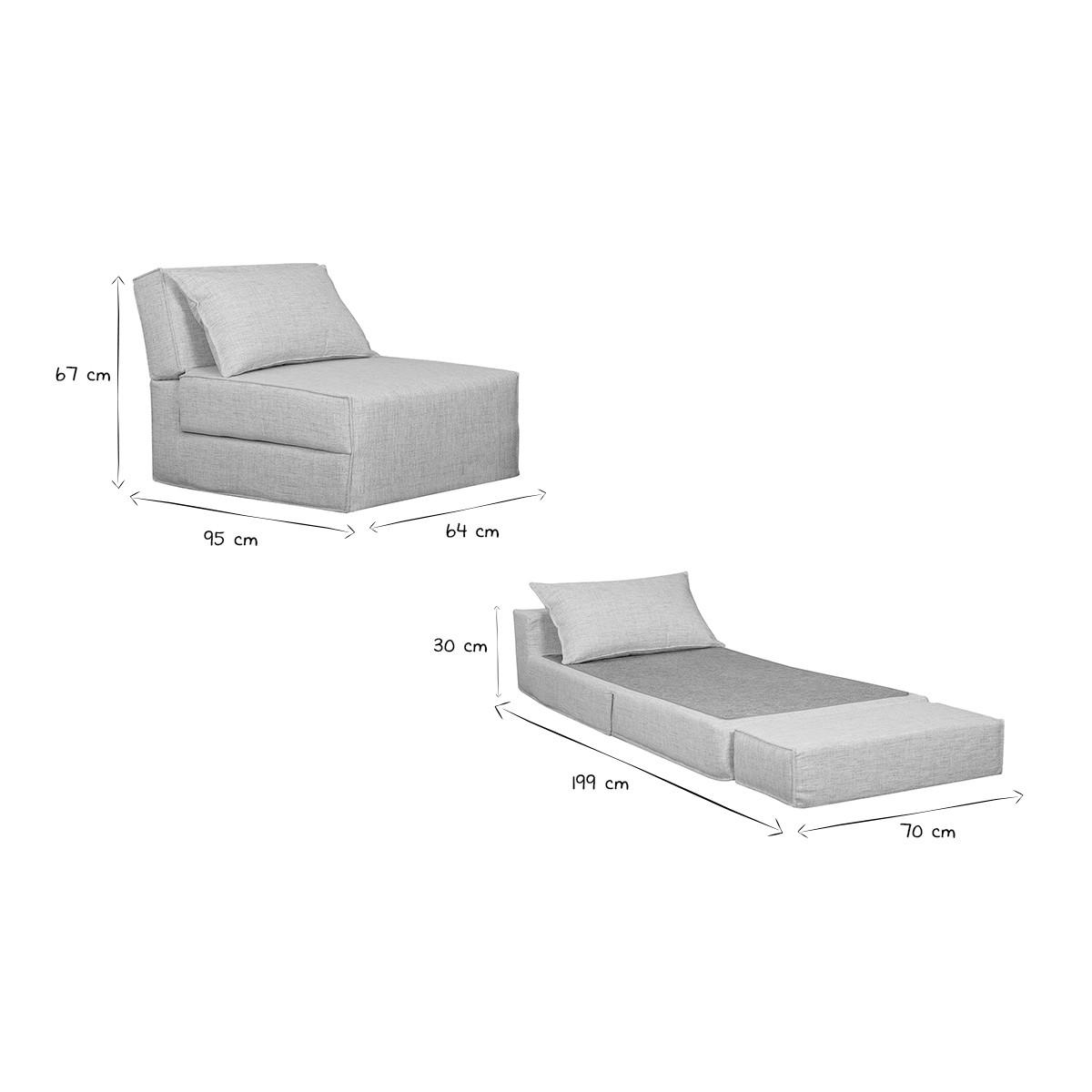 SCHLAFSESSEL Hellgrauer Stoff 1-Sitzer VICTOR - Hellgrau, Textil (95/64/70cm) - Miliboo