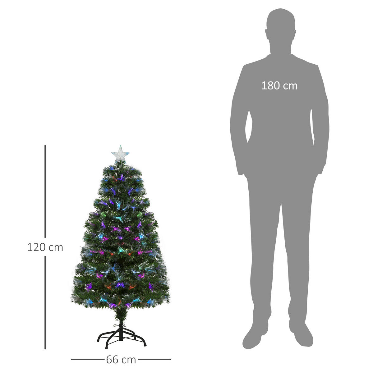 WEIHNACHTSBAUM 1,2 m Christbaum 130 Zweige Metallfuß mehrfarbige Lichteffekte - Grün, Kunststoff (120cm) - HOMCOM