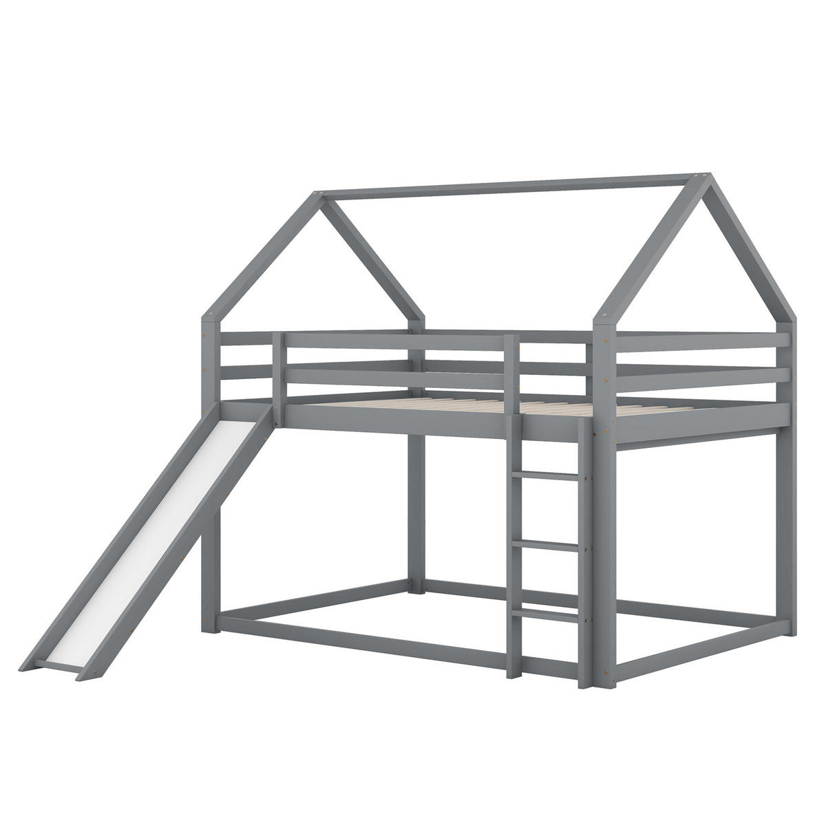 HAUSBETT 140/200 cm in Grau mit Rutsche und Leiter - Grau, Holz (140/200cm) - BEAOK