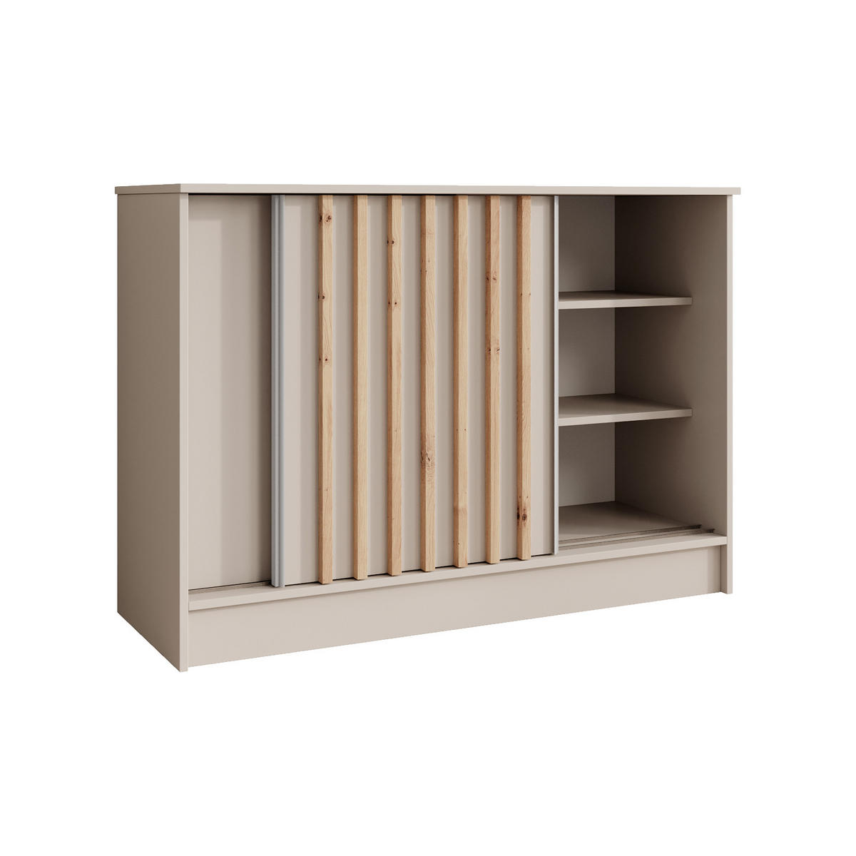 KOMMODE Horizon mit 2 Schiebetüren, Kaschmir+schwarz, 120 cm - Kaschmir/Eiche Artisan, Holzwerkstoff (121/85/43.5cm) - Beautysofa