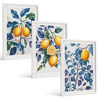 BILDER SET 3er Set - 40x60 cm Weißer Rahmen - Zitronenzweige mit blauen Blättern - Weiß, Kunststoff (40/60cm) - TULUP