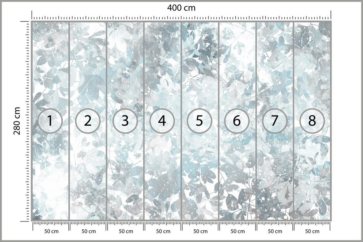 FOTOTAPETE für Wohnzimmer Blätter Abstraktion 400x280 - Blau/Weiß, Papier (400/280cm) - Muralo