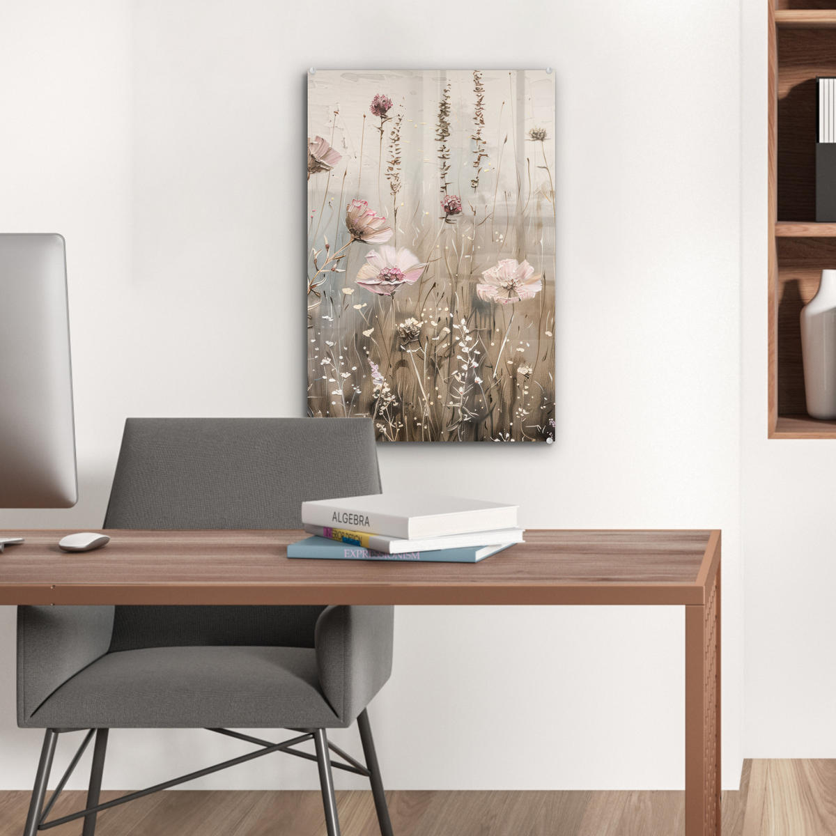 ACRYLGLASBILD Blumen - Rosa - Modern - Beige 40x60 cm - Beige, Glas (40/60cm) - MuchoWow
