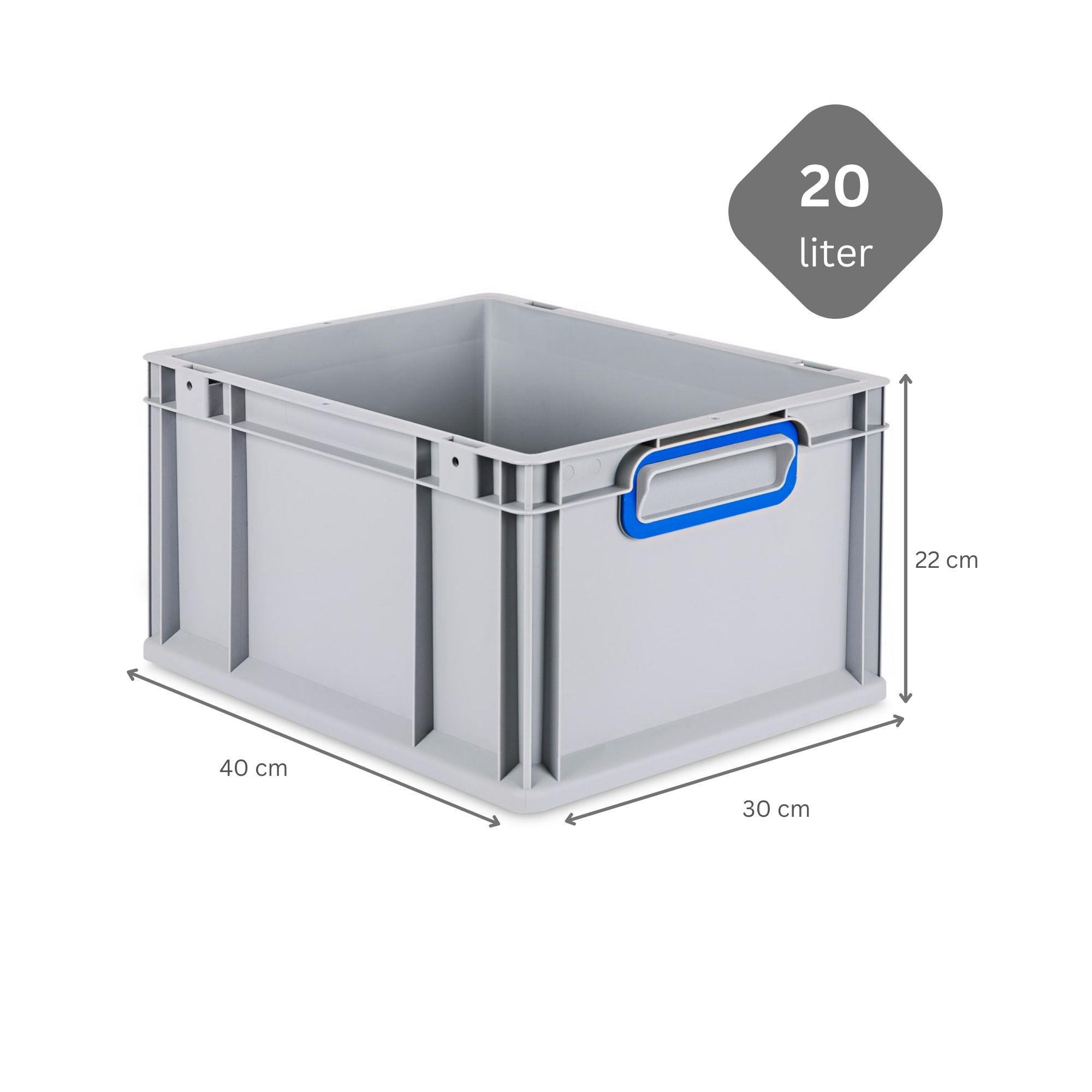 EUROBOX 8x Nextgen Color 22x30x40cm 20 Liter Griffe Blau Geschlossen - Blau, Kunststoff (30/22/40cm) - PROREGAL