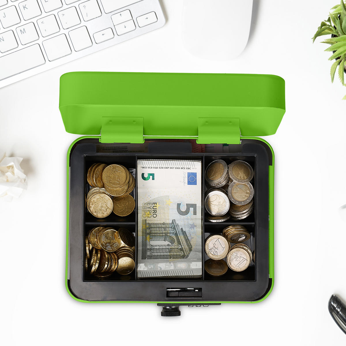 POKLADNA - zelená barva, kov/plast (20/8.5/17cm) - Relaxdays