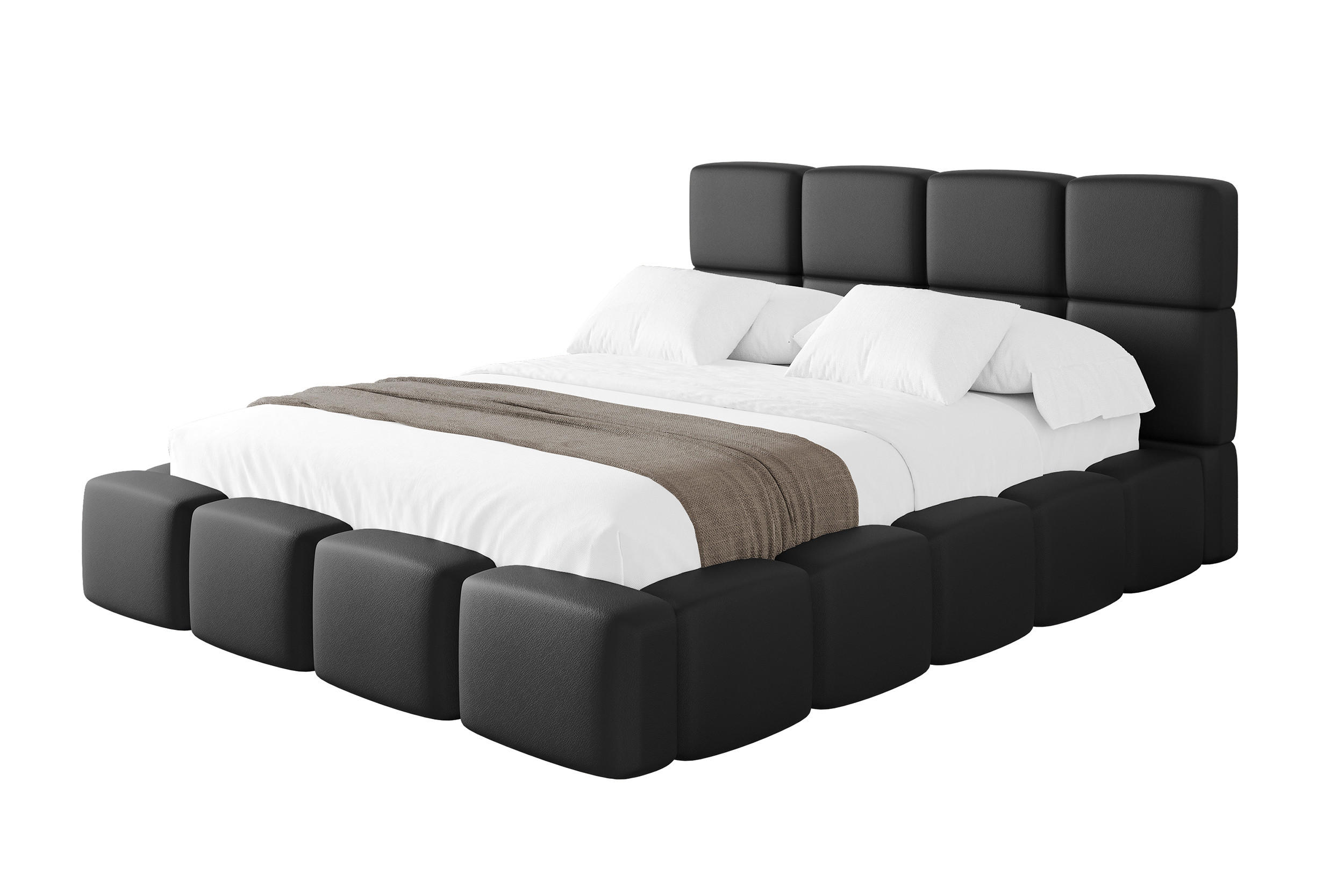 POLSTERBETT mit Bettkasten und Lattenrost mit Matratze H3/H4, Kopfteil, Boxbett, mit Stauraum - NATA 140x200 Schwarz - Schwarz, Holzwerkstoff/Textil (140/200cm) - ALTDECOR