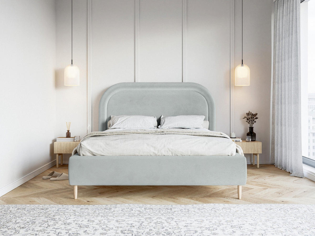 POLSTERBETT Loreo Taubengrau Samt wasserfest 140x200cm - Beige/Grau, Holz/Textil (140/200cm) - Selsey