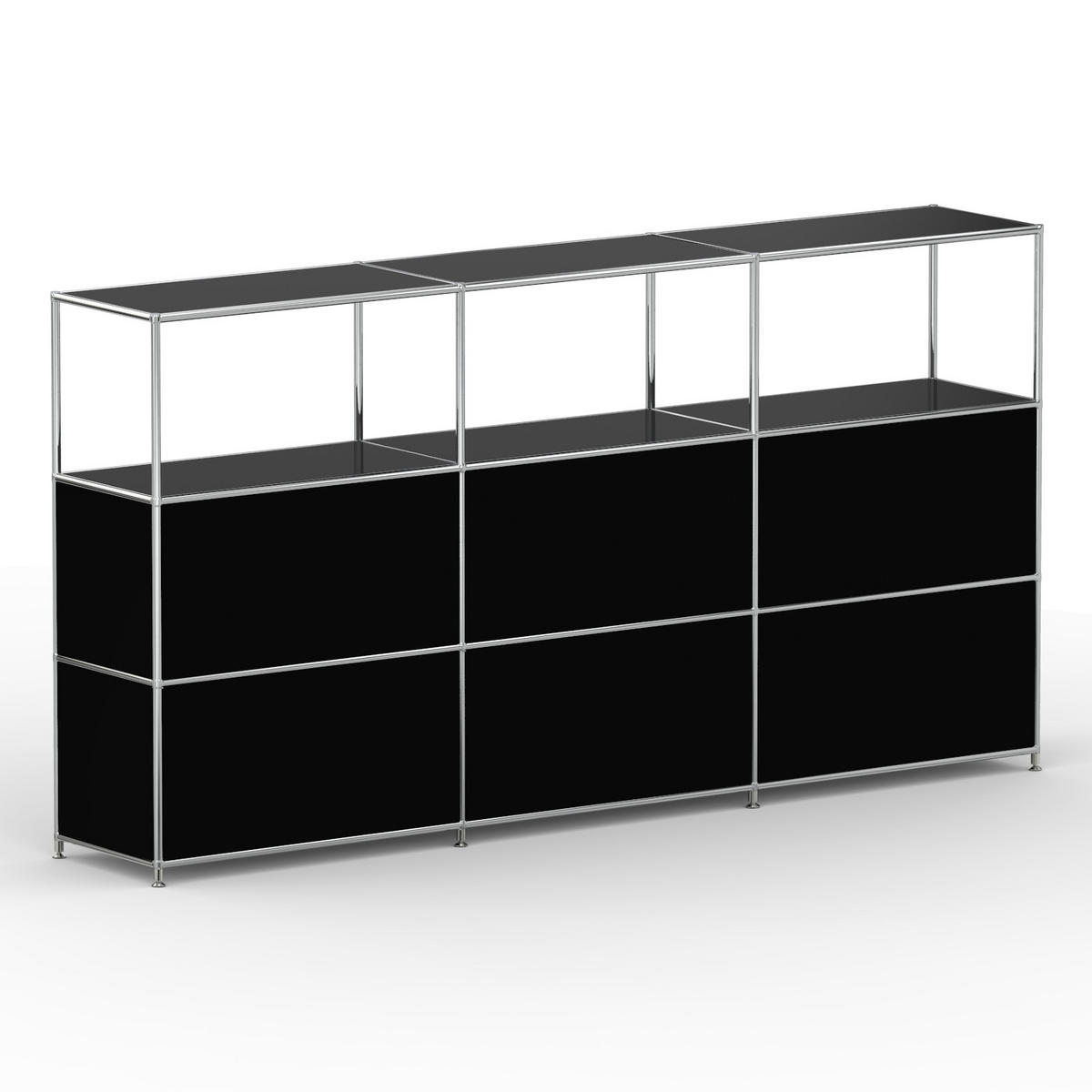 HOCHSCHRANK, 3 offene Fächer, 6 Klappen, Breite 227 cm, Schwarz - Chromfarben/Silberfarben, Metall (40/118/227.2cm) - Versee