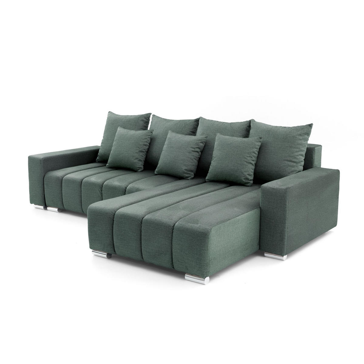 ECKSOFA Piano L Rechts mit Schlaffunktion 137x234 Velours Grün - Silberfarben/Grün, Holz/Textil (178/278cm) - Muffo