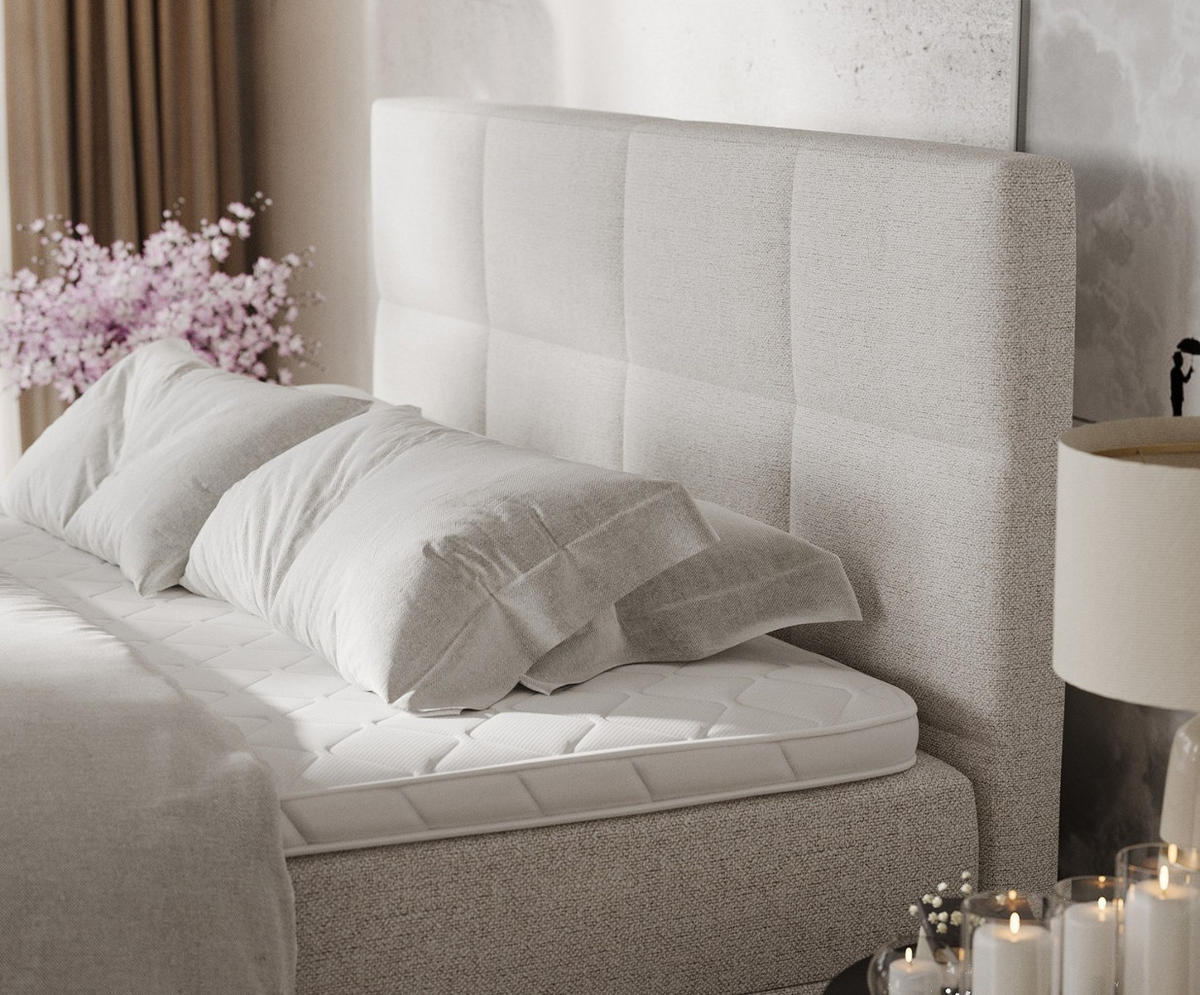 BOXBETT Velto 180/200 cm Hellbeige im Riva Stoff - Sandfarben/Schwarz, Holz/Holzwerkstoff (180/200cm) - AltaBeds