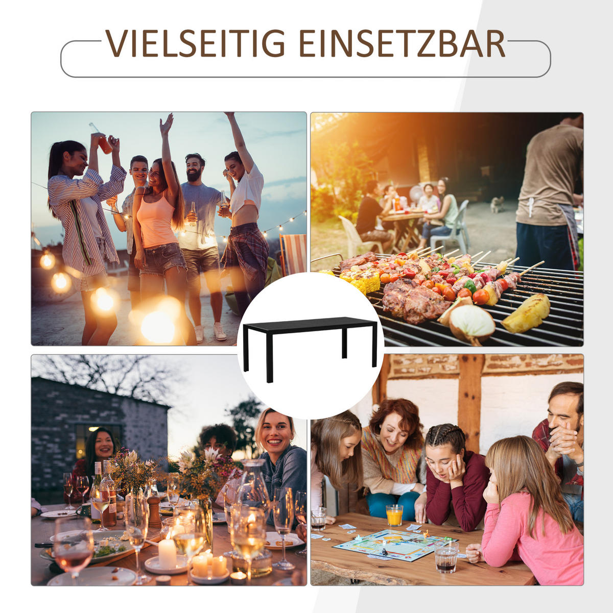 GARTENTISCH 190/84,5/72 cm mit wetterfester Tischplatte und Aluminiumgestell in Holzoptik, Schwarz - Schwarz, Metall (190/84.5/72cm) - Redom