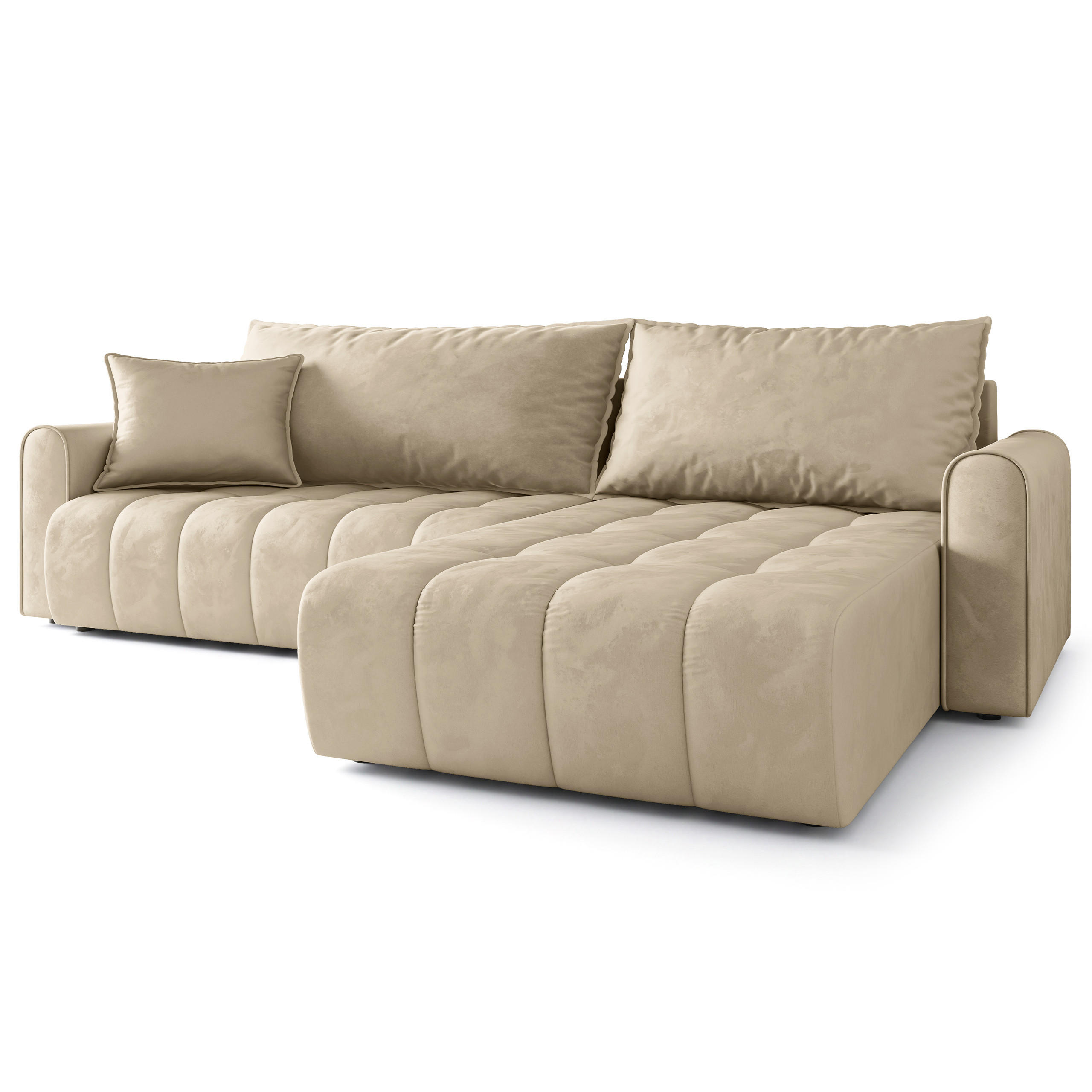ECKSOFA FRIGA Creme Velours-Stoff mit Schlaffunktion - Creme, Holz (283/185cm) - MASSENO