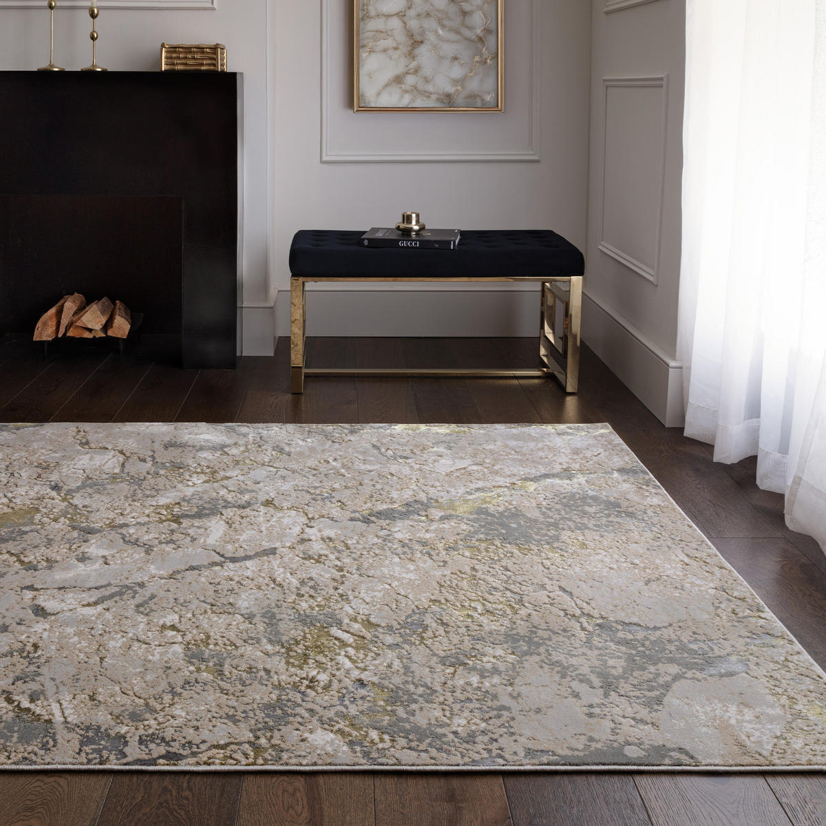 TEPPICH Hochglanz Metallic abstrakt Galaxie-Design pflegeleicht strapazierfähig COMO-Varenna, Gold 120x170 cm - Goldfarben, Textil (120/170cm) - KADIMA DESIGN