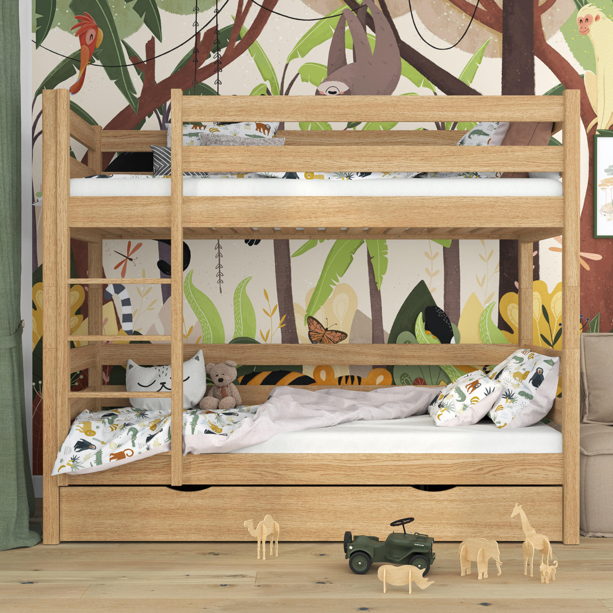 ETAGENBETT N01 mit Schublade Eiche Natur 90/190 - Eiche Artisan, Naturmaterialien/Holz (90/190cm) - N-Wood