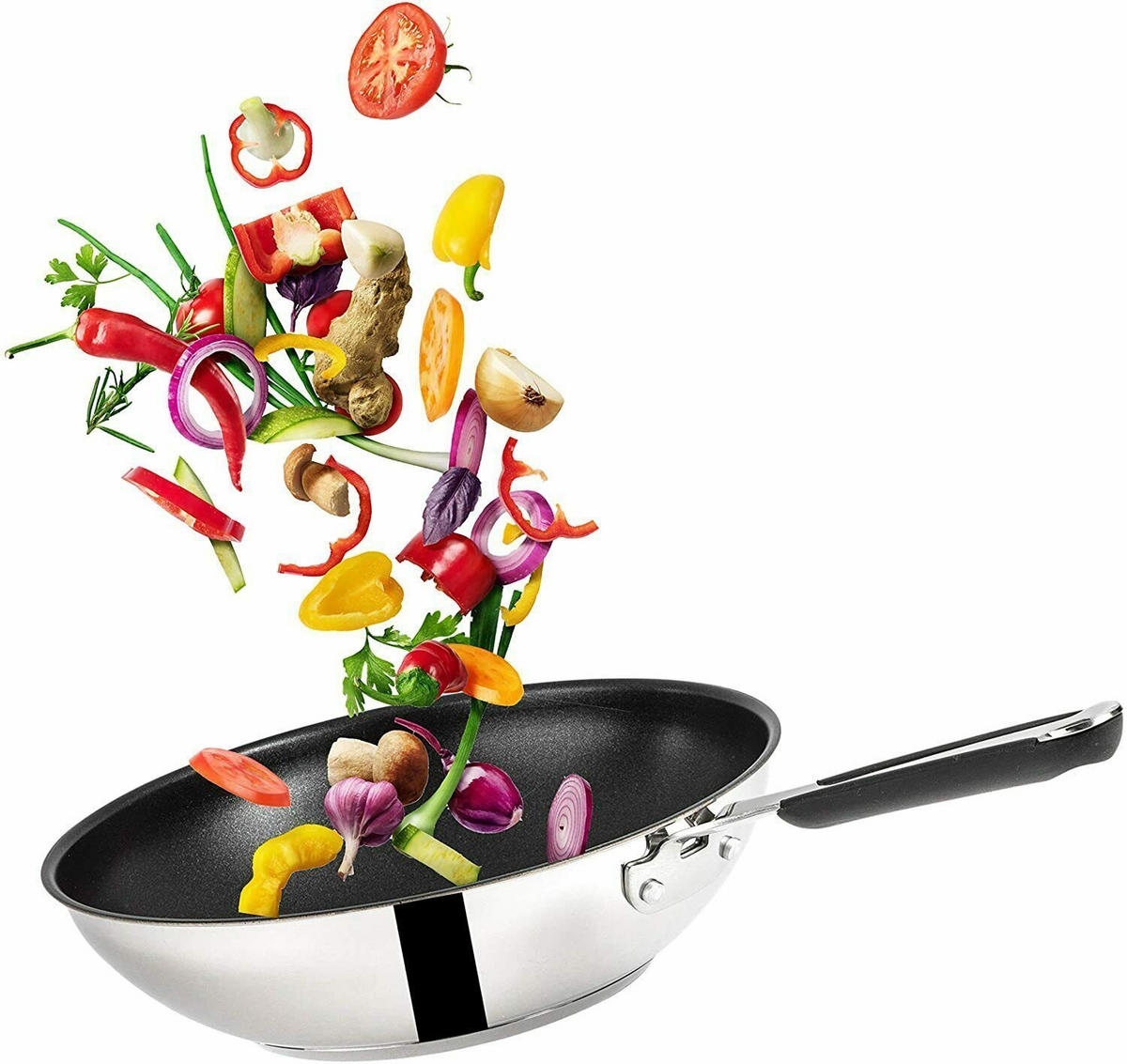 PFANNENSET Edelstahl J90936 Jamie Oliver 6-teilig Ø 20/24/26 cm Wok 28 cm Antihaft induktionsgeeignet, Bratpfanne - Silberfarben, Keramik/Metall - Tefal