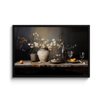 POSTER MIT RAHMEN Stilleben - Blumen - Blumenstrauß - Vase - Wein 90x60 cm - Schwarz, Papier (90/60cm) - MuchoWow