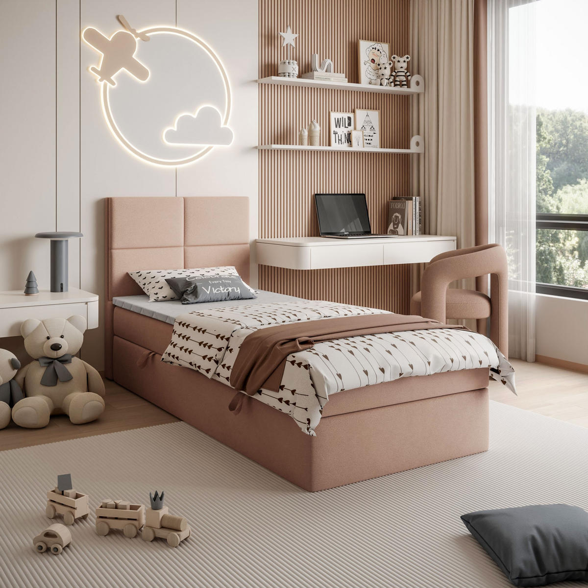 BOXSPRINGBETT Bett CROSS MINI mit Topper 90x200 cm Jasmine 61 - Rosa, Textil - Lookway