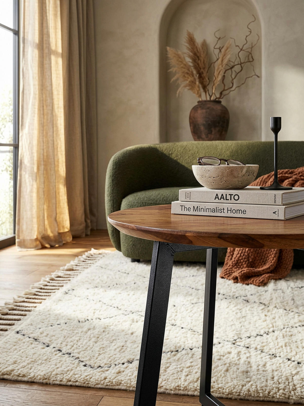 COUCHTISCH Rund, Sheesham Massivholz, Modernes Design, Maße 60x60x45 cm - Schwarz/Braun, Holz/Metall (60/60/45cm) - KADIMA DESIGN