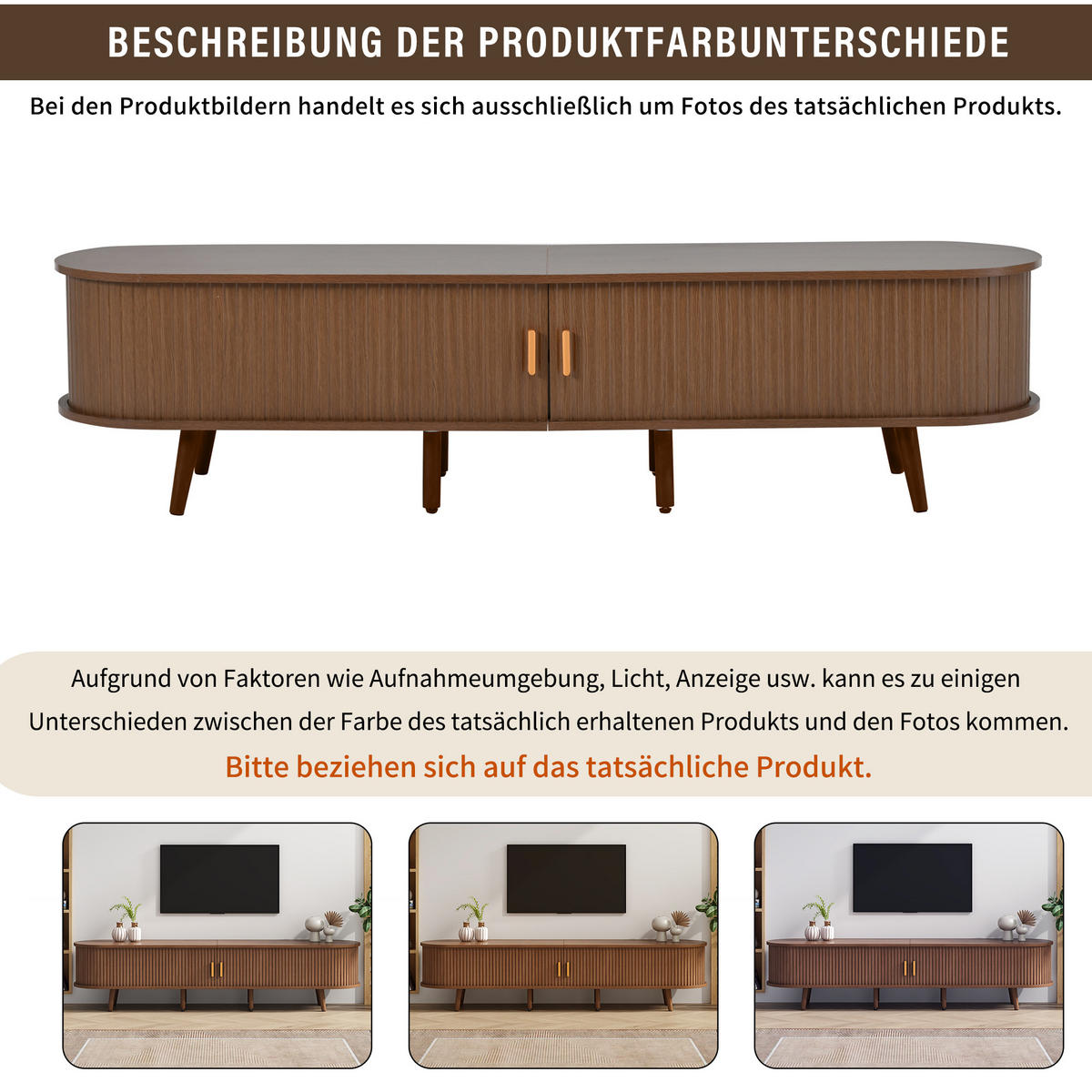LOWBOARD in Walnussfarben mit Schubladen und Teleskoptüren für Wohnzimmer, B175/T40/H42 cm - Walnussfarben, Holz/Holzwerkstoff (175/42/40cm) - STILVORA